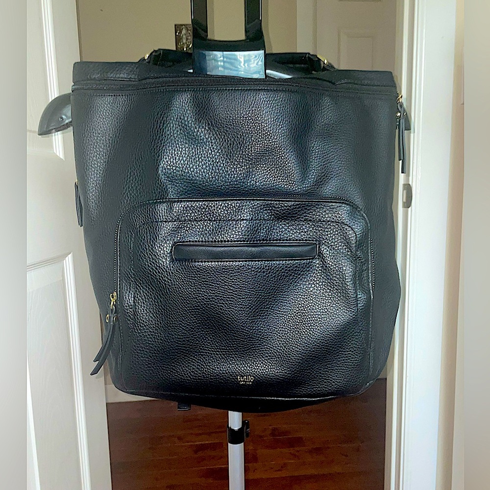 EUC Tutilo black leather diaper bag/backpack